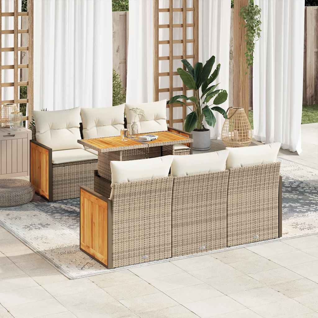 7-delige Loungeset met kussens poly rattan acacia beige is nu te koop bij PeponiXL, paradijselijk wonen!