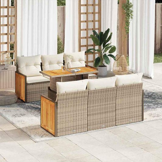 7-delige Loungeset met kussens poly rattan acacia beige is nu te koop bij PeponiXL, paradijselijk wonen!
