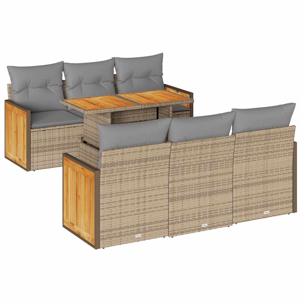 7-delige Loungeset met kussens poly rattan acacia beige is nu te koop bij PeponiXL, paradijselijk wonen!
