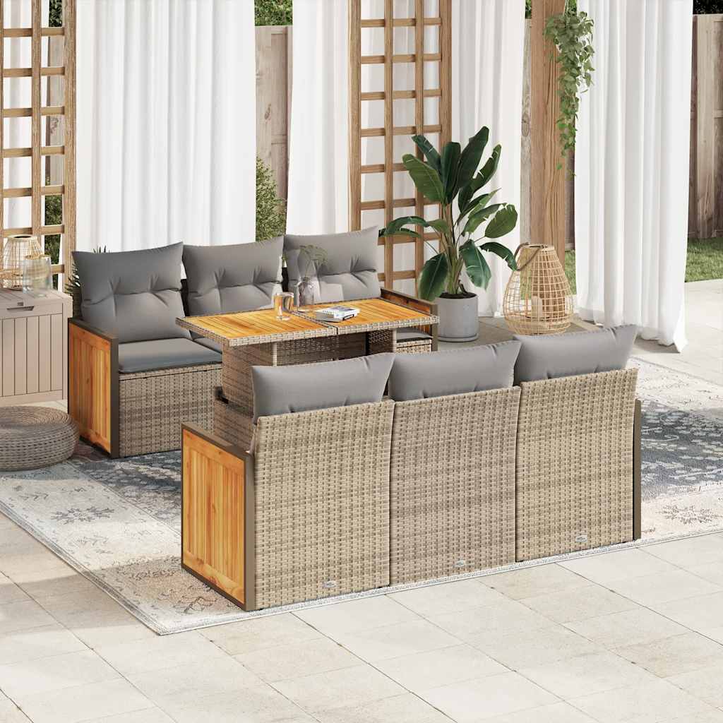 7-delige Loungeset met kussens poly rattan acacia beige is nu te koop bij PeponiXL, paradijselijk wonen!