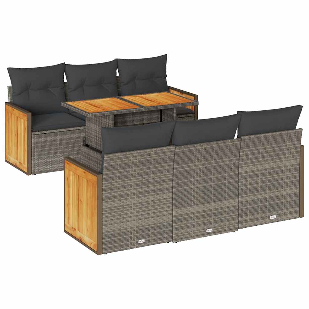 7-delige Loungeset met kussens poly rattan acacia grijs is nu te koop bij PeponiXL, paradijselijk wonen!