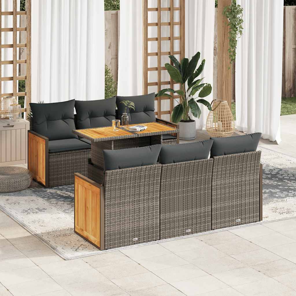 7-delige Loungeset met kussens poly rattan acacia grijs is nu te koop bij PeponiXL, paradijselijk wonen!