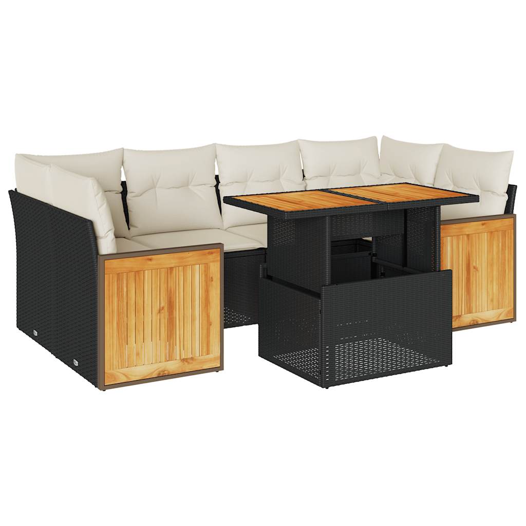7-delige Loungeset met kussens poly rattan acacia zwart is nu te koop bij PeponiXL, paradijselijk wonen!