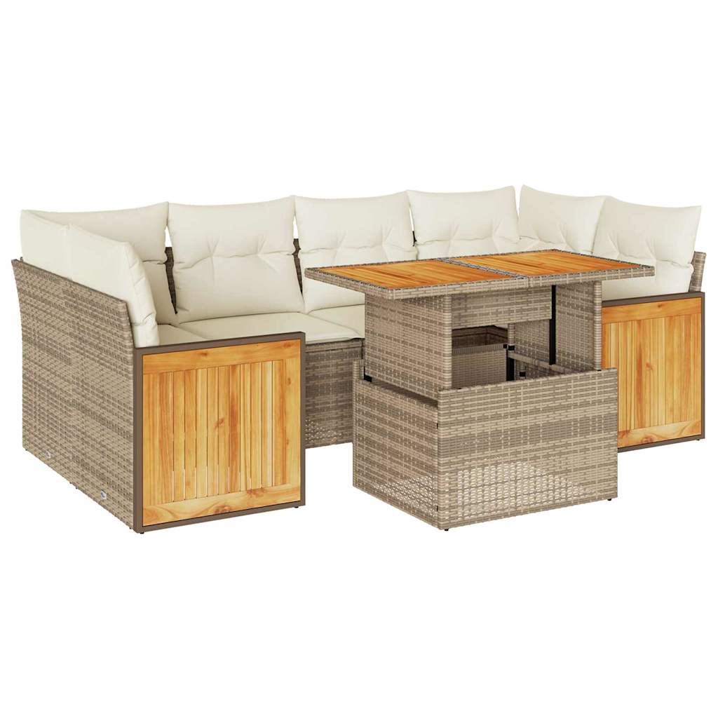 7-delige Loungeset met kussens poly rattan acacia beige is nu te koop bij PeponiXL, paradijselijk wonen!