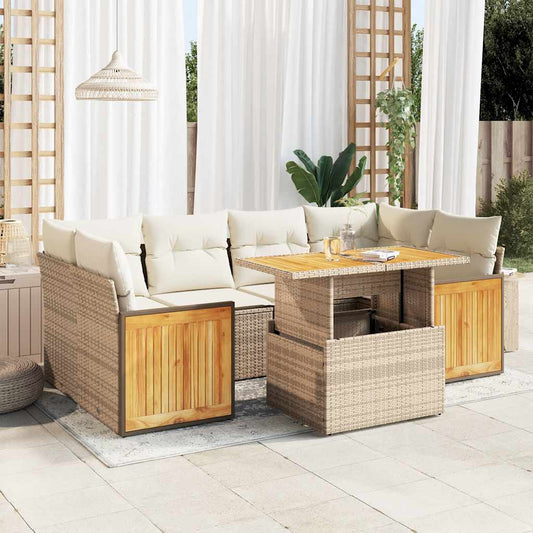 7-delige Loungeset met kussens poly rattan acacia beige is nu te koop bij PeponiXL, paradijselijk wonen!