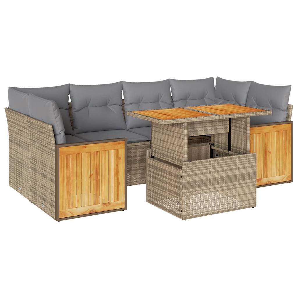 7-delige Loungeset met kussens poly rattan acacia beige is nu te koop bij PeponiXL, paradijselijk wonen!