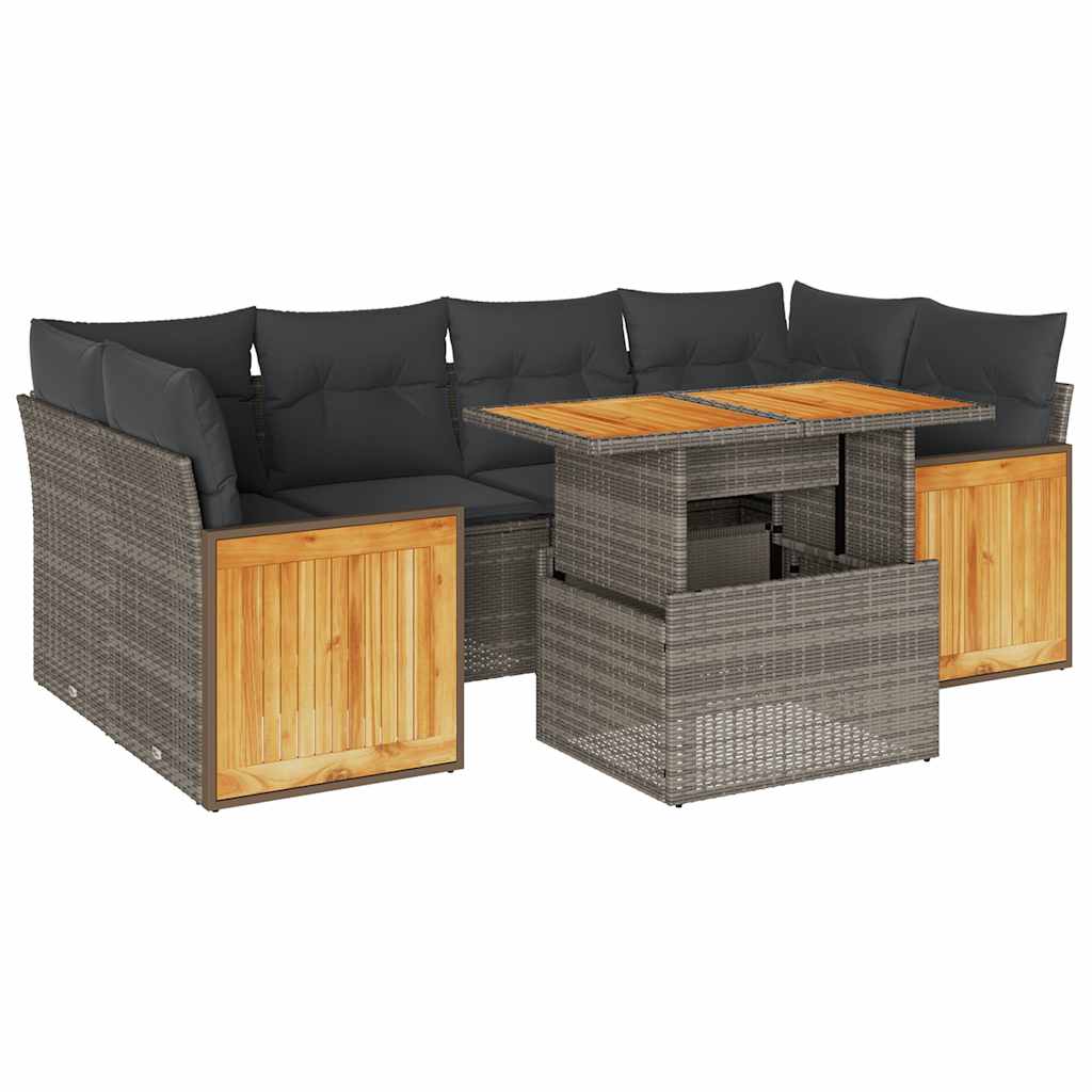 7-delige Loungeset met kussens poly rattan acacia grijs is nu te koop bij PeponiXL, paradijselijk wonen!