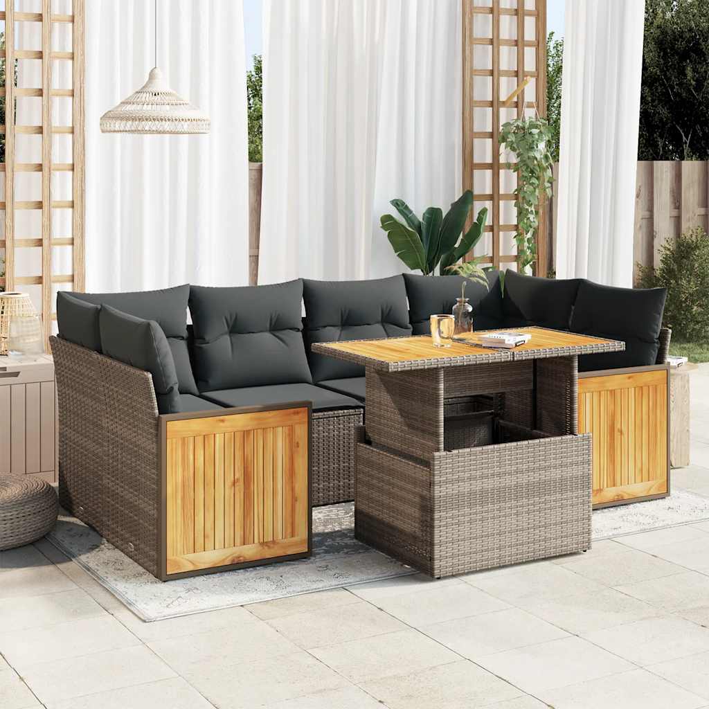7-delige Loungeset met kussens poly rattan acacia grijs is nu te koop bij PeponiXL, paradijselijk wonen!