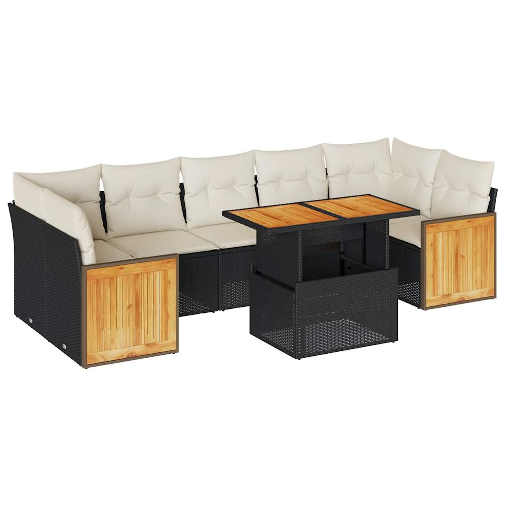 8-delige Loungeset met kussens poly rattan acacia zwart is nu te koop bij PeponiXL, paradijselijk wonen!