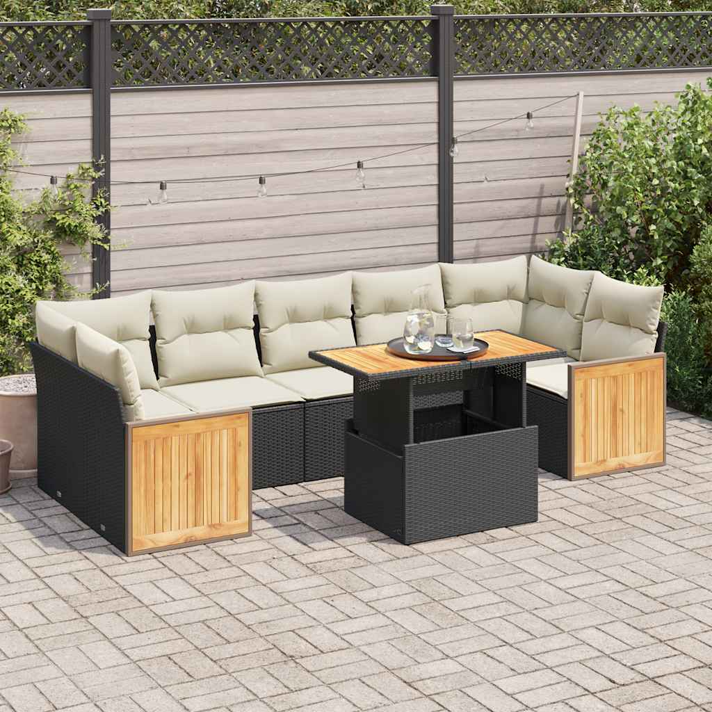8-delige Loungeset met kussens poly rattan acacia zwart is nu te koop bij PeponiXL, paradijselijk wonen!