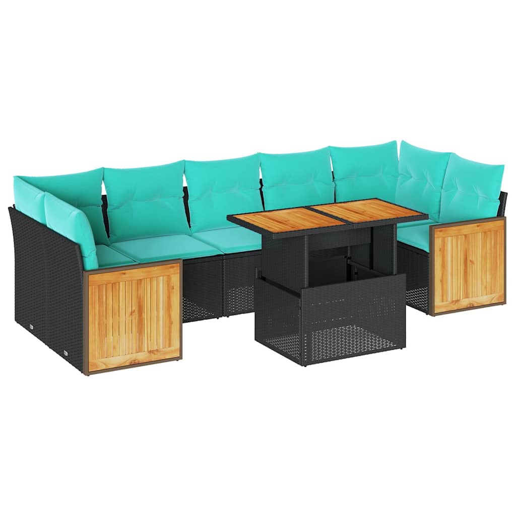 10-delige Loungeset met kussens poly rattan acacia zwart is nu te koop bij PeponiXL, paradijselijk wonen!