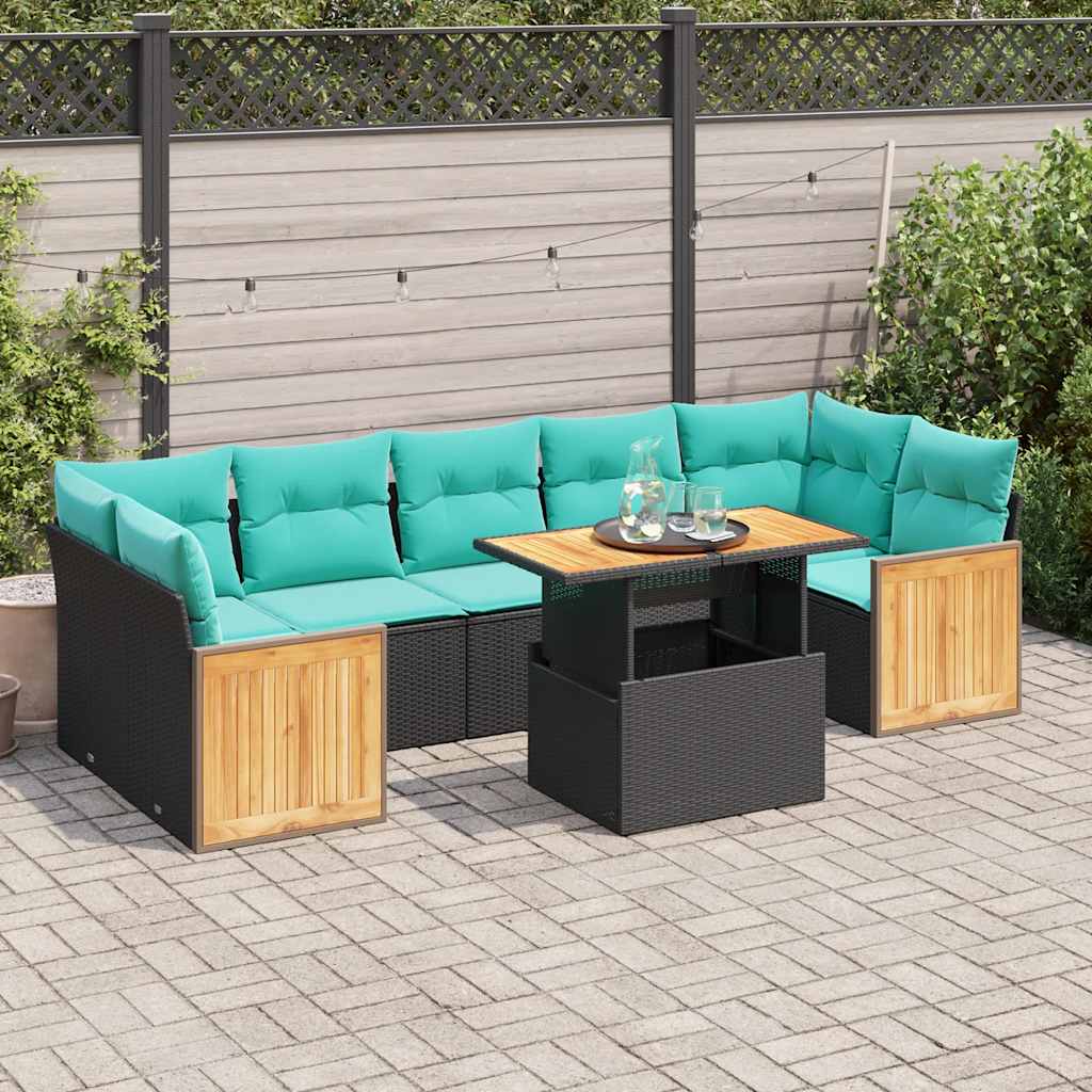 10-delige Loungeset met kussens poly rattan acacia zwart is nu te koop bij PeponiXL, paradijselijk wonen!