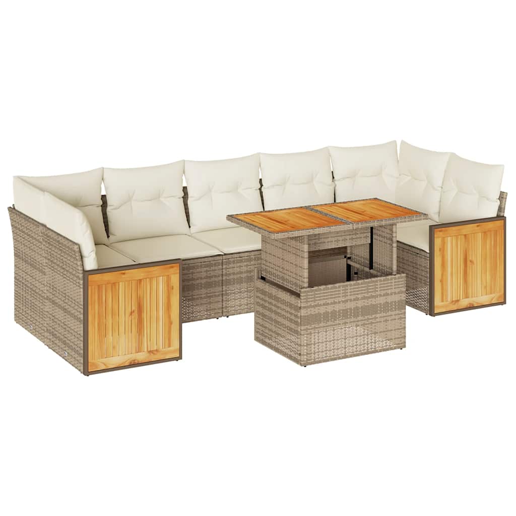 8-delige Loungeset met kussens poly rattan acacia beige is nu te koop bij PeponiXL, paradijselijk wonen!