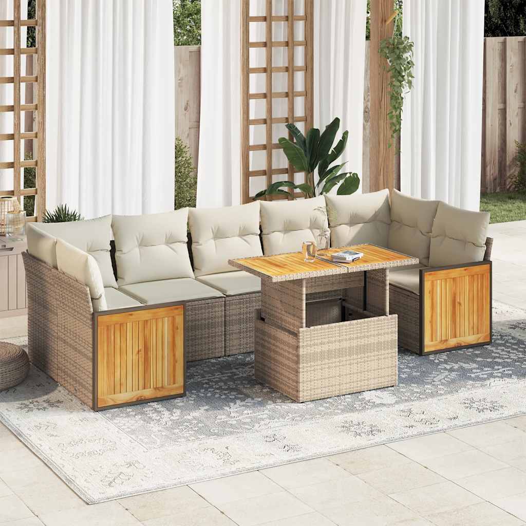 8-delige Loungeset met kussens poly rattan acacia beige is nu te koop bij PeponiXL, paradijselijk wonen!