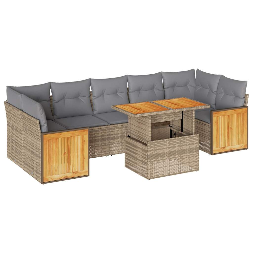 8-delige Loungeset met kussens poly rattan acacia beige is nu te koop bij PeponiXL, paradijselijk wonen!