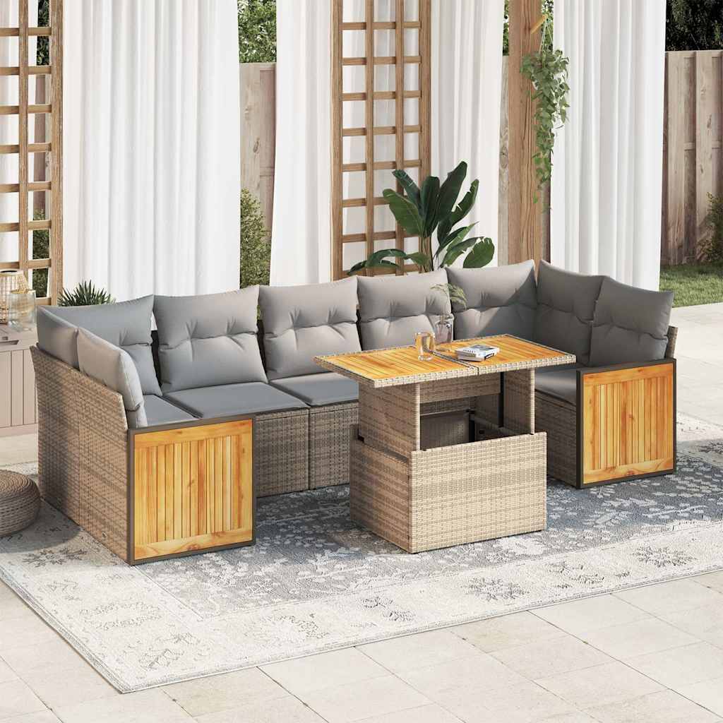 8-delige Loungeset met kussens poly rattan acacia beige is nu te koop bij PeponiXL, paradijselijk wonen!