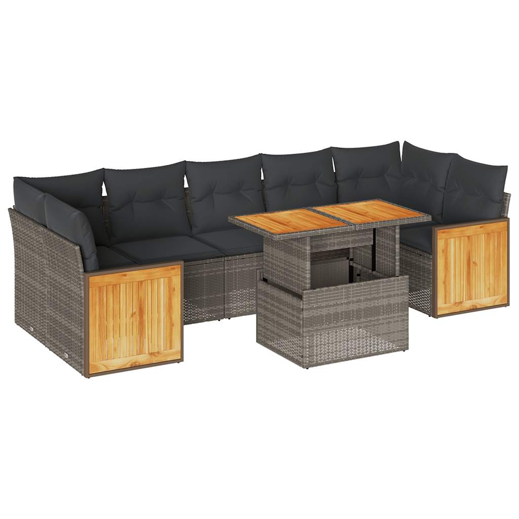 8-delige Loungeset met kussens poly rattan acacia grijs is nu te koop bij PeponiXL, paradijselijk wonen!