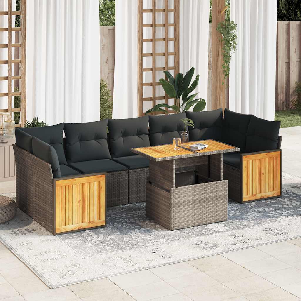 8-delige Loungeset met kussens poly rattan acacia grijs is nu te koop bij PeponiXL, paradijselijk wonen!