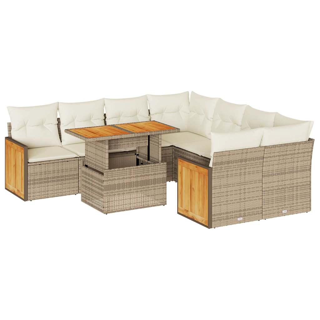 9-delige Loungeset met kussens poly rattan acacia beige is nu te koop bij PeponiXL, paradijselijk wonen!