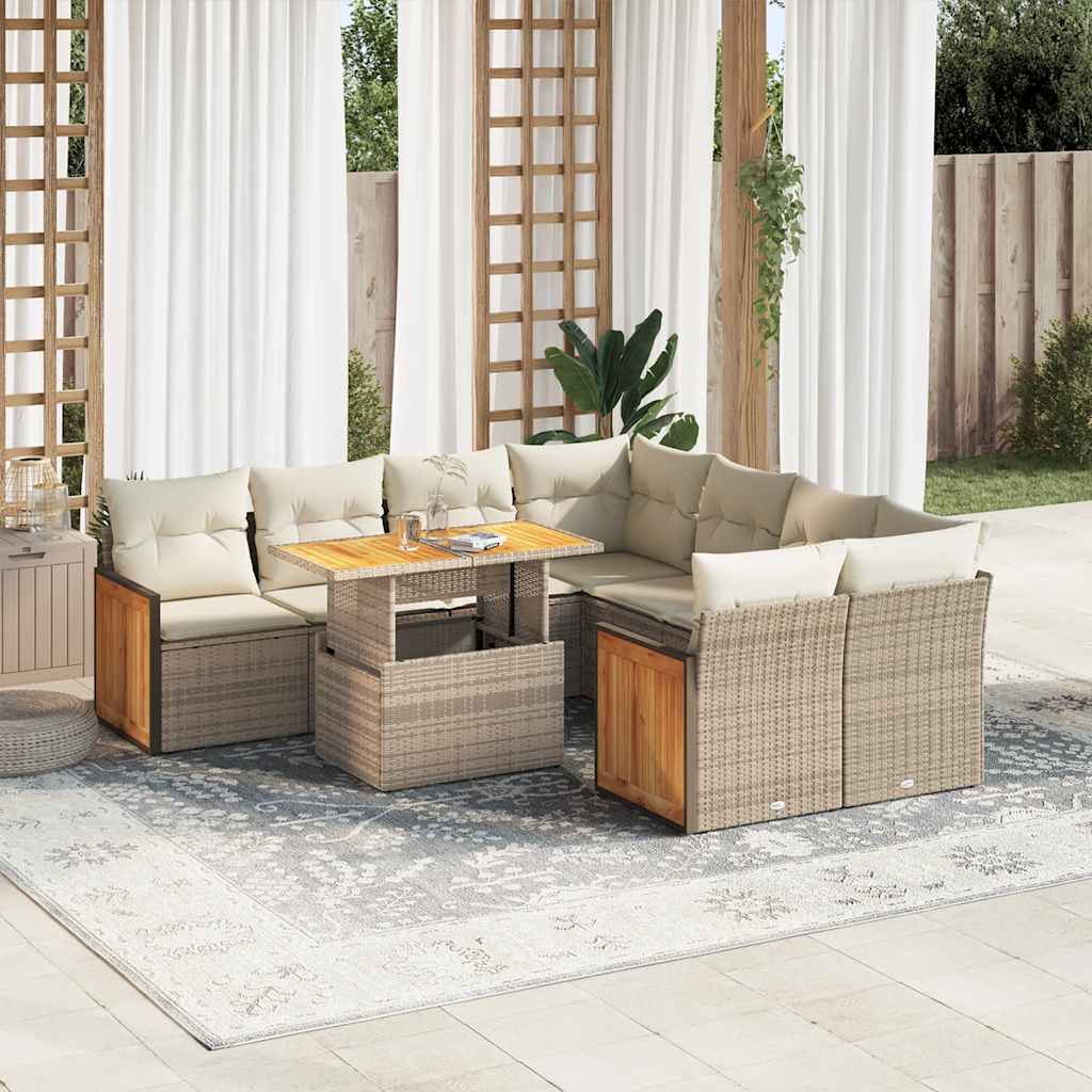 9-delige Loungeset met kussens poly rattan acacia beige is nu te koop bij PeponiXL, paradijselijk wonen!