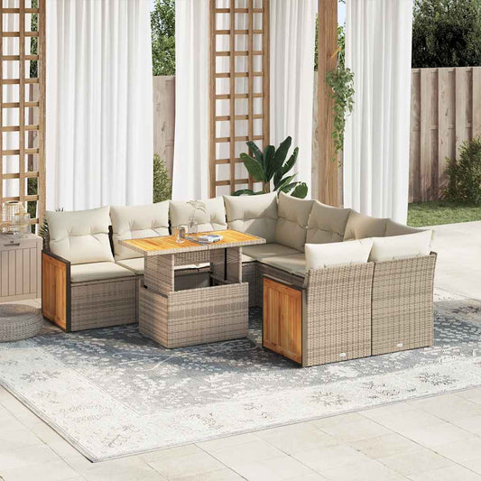 9-delige Loungeset met kussens poly rattan acacia beige is nu te koop bij PeponiXL, paradijselijk wonen!