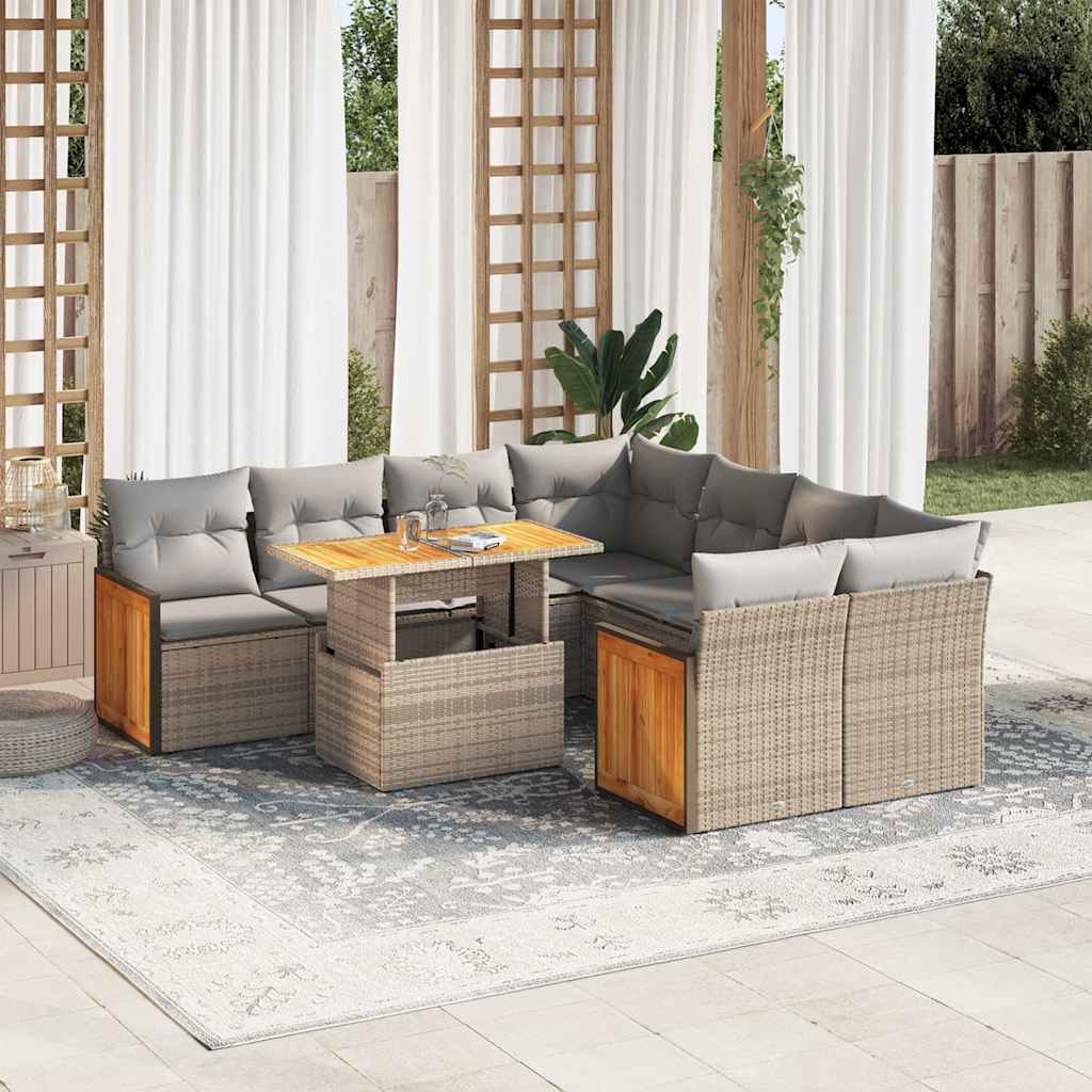 9-delige Loungeset met kussens poly rattan acacia beige is nu te koop bij PeponiXL, paradijselijk wonen!