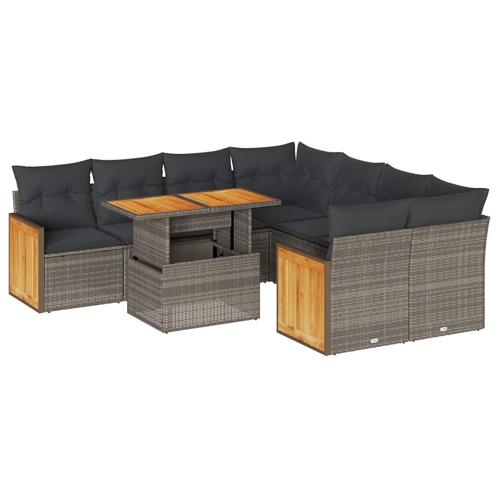 9-delige Loungeset met kussens poly rattan acacia grijs is nu te koop bij PeponiXL, paradijselijk wonen!