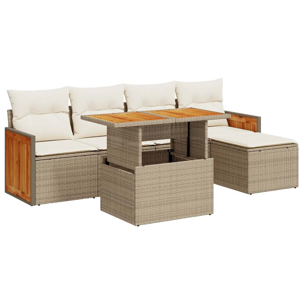 6-delige Loungeset met kussens poly rattan acacia beige is nu te koop bij PeponiXL, paradijselijk wonen!