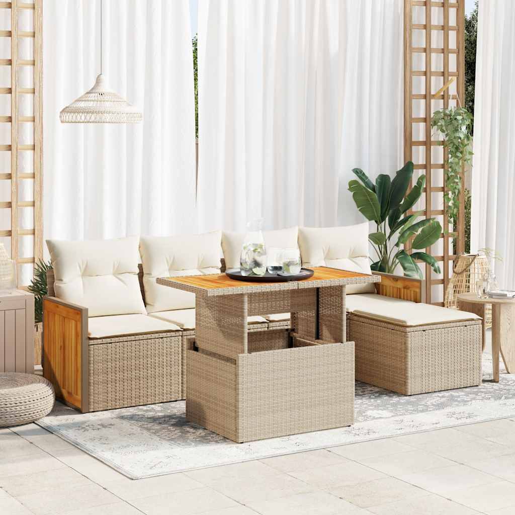 6-delige Loungeset met kussens poly rattan acacia beige is nu te koop bij PeponiXL, paradijselijk wonen!