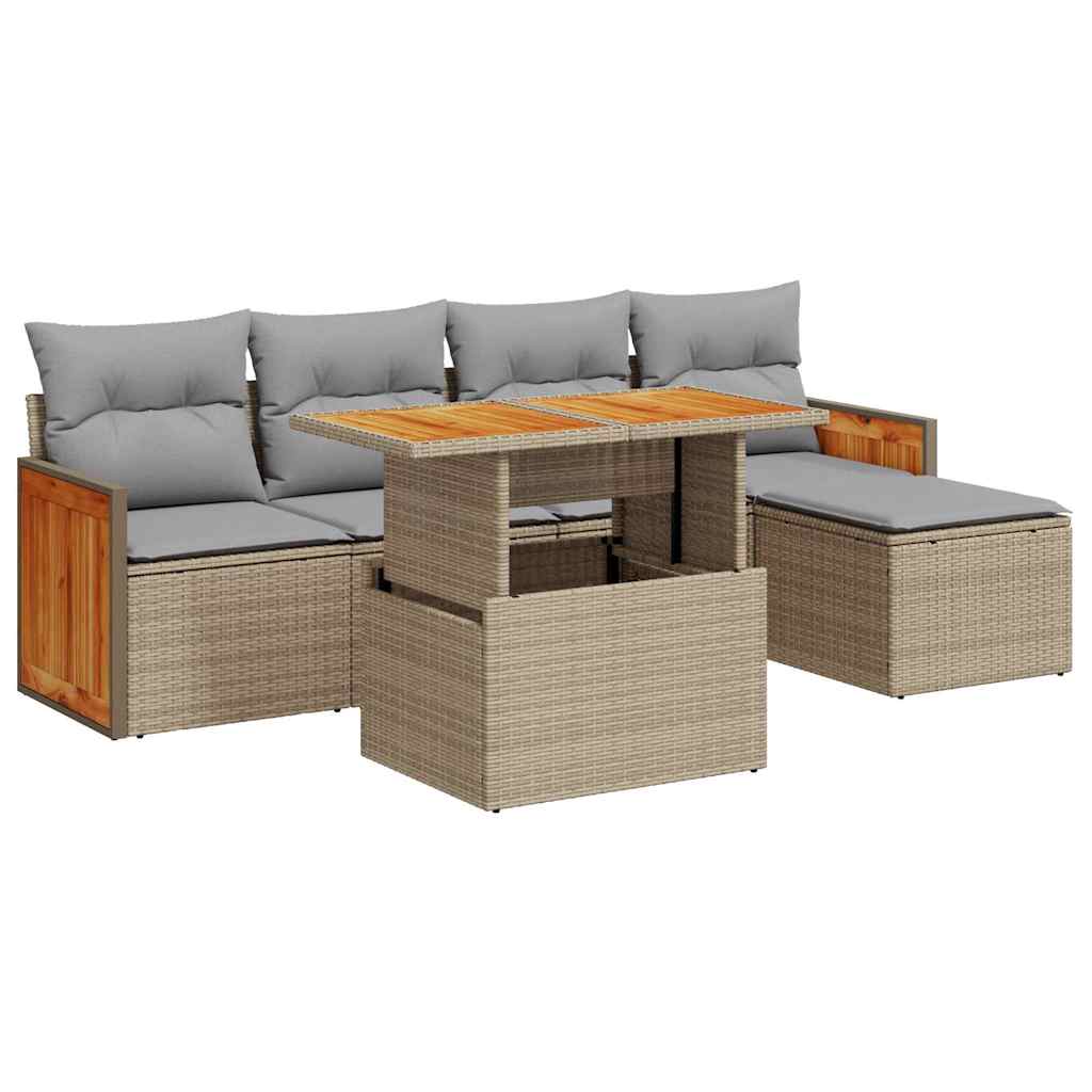 6-delige Loungeset met kussens poly rattan acacia beige is nu te koop bij PeponiXL, paradijselijk wonen!