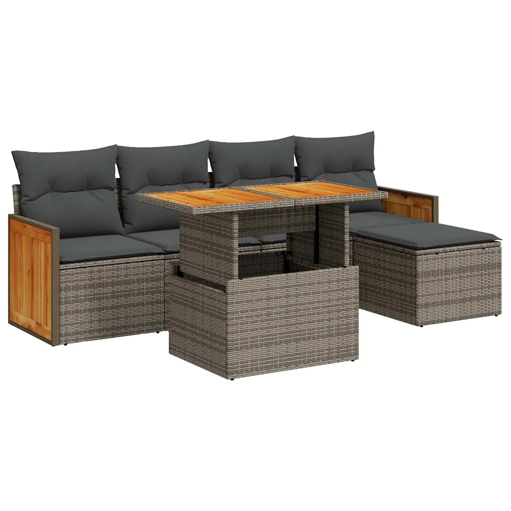 6-delige Loungeset met kussens poly rattan acacia grijs is nu te koop bij PeponiXL, paradijselijk wonen!