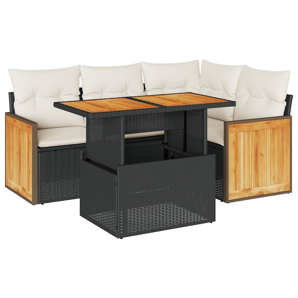 5-delige Loungeset met kussens poly rattan acacia zwart is nu te koop bij PeponiXL, paradijselijk wonen!