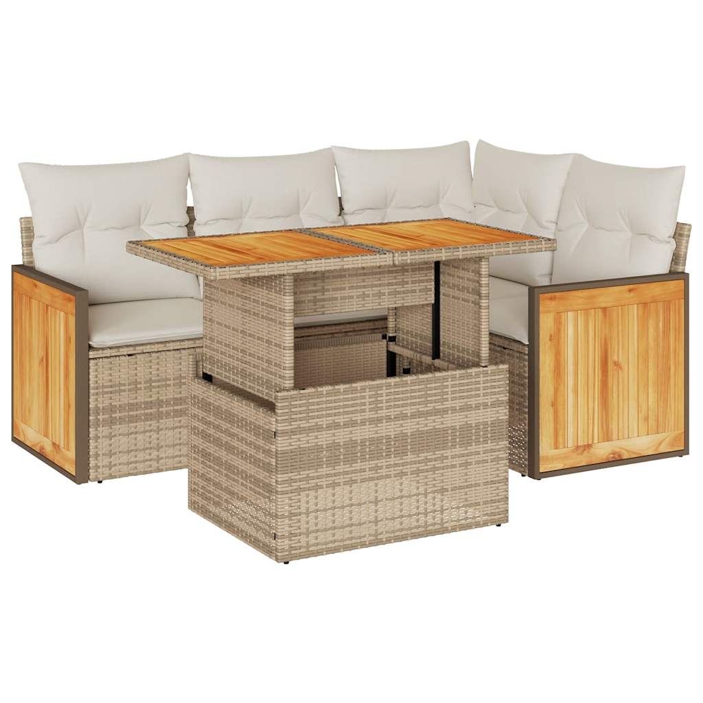 5-delige Loungeset met kussens poly rattan en acaciahout beige is nu te koop bij PeponiXL, paradijselijk wonen!