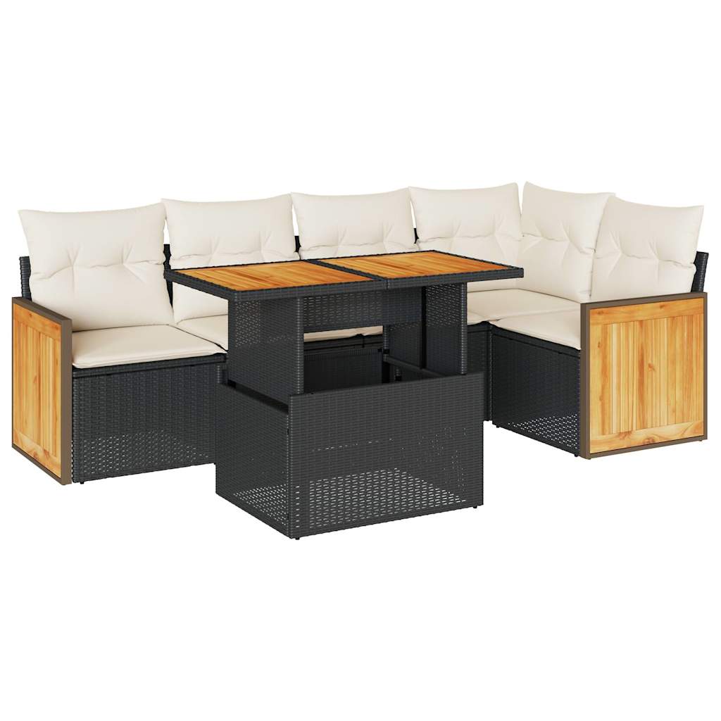 6-delige Loungeset met kussens poly rattan acacia zwart is nu te koop bij PeponiXL, paradijselijk wonen!