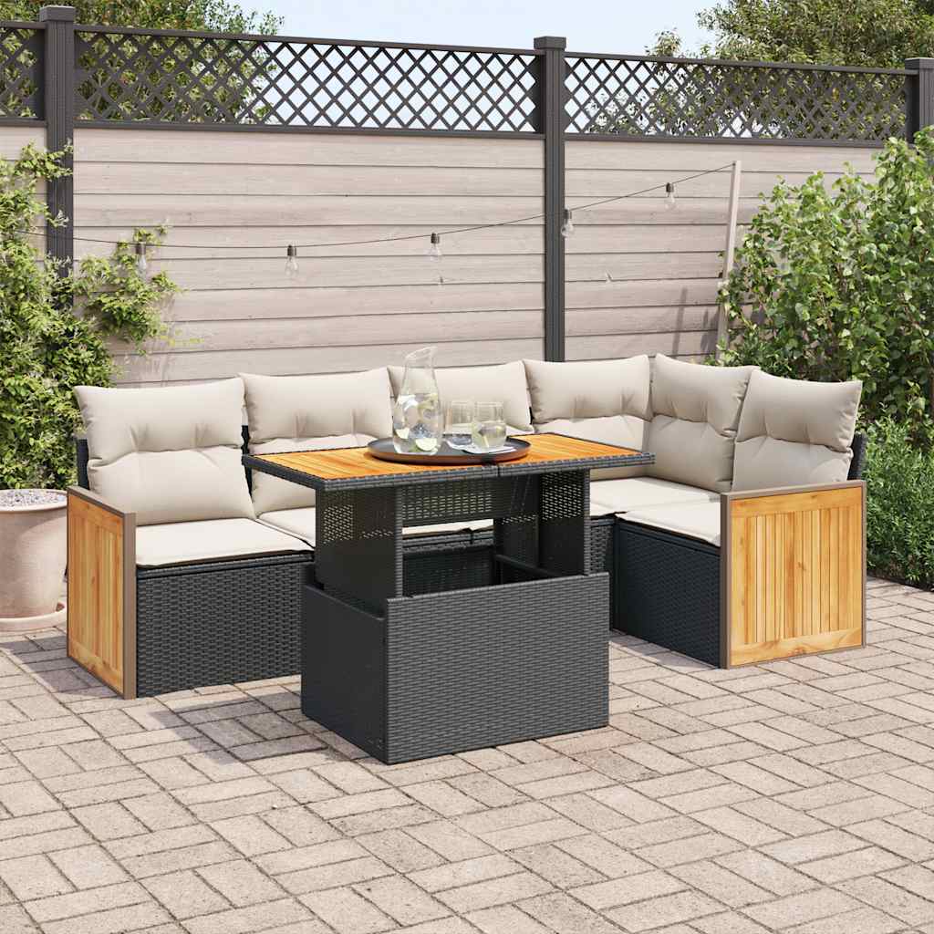 6-delige Loungeset met kussens poly rattan acacia zwart is nu te koop bij PeponiXL, paradijselijk wonen!