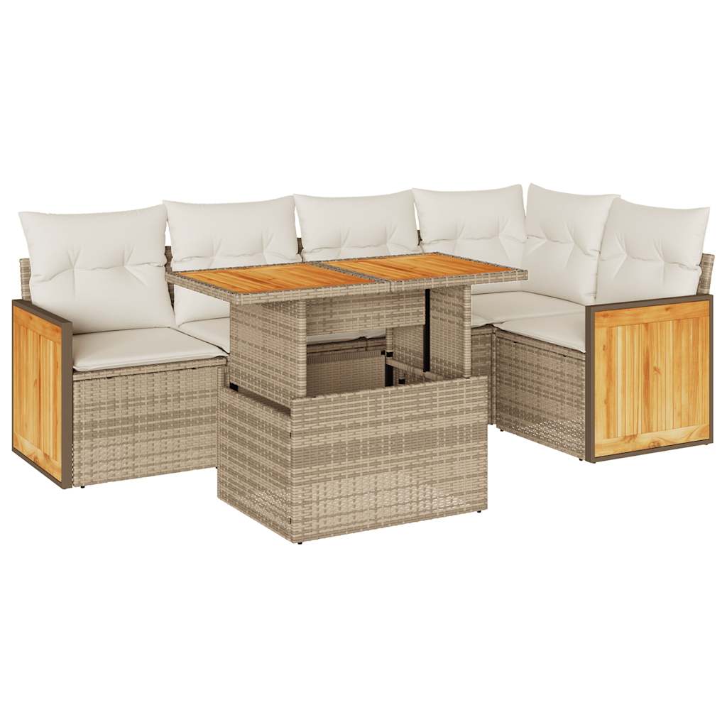 6-delige Loungeset met kussens poly rattan acacia beige is nu te koop bij PeponiXL, paradijselijk wonen!