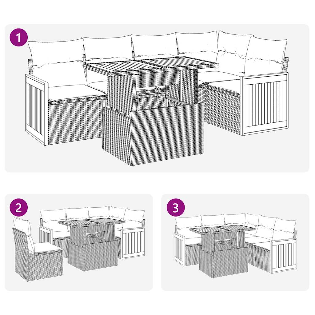 6-delige Loungeset met kussens poly rattan acacia beige is nu te koop bij PeponiXL, paradijselijk wonen!