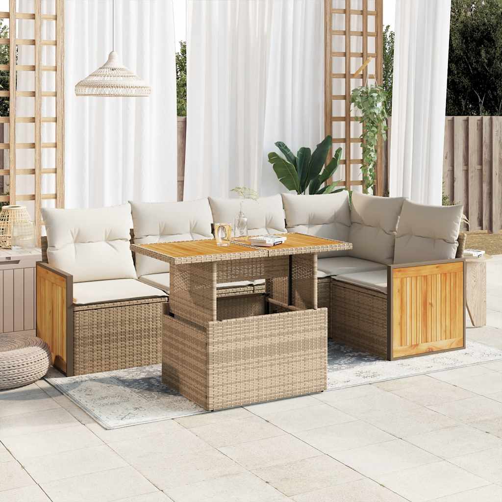 6-delige Loungeset met kussens poly rattan acacia beige is nu te koop bij PeponiXL, paradijselijk wonen!