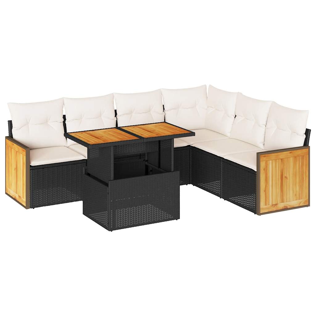 7-delige Loungeset met kussens poly rattan acacia zwart is nu te koop bij PeponiXL, paradijselijk wonen!