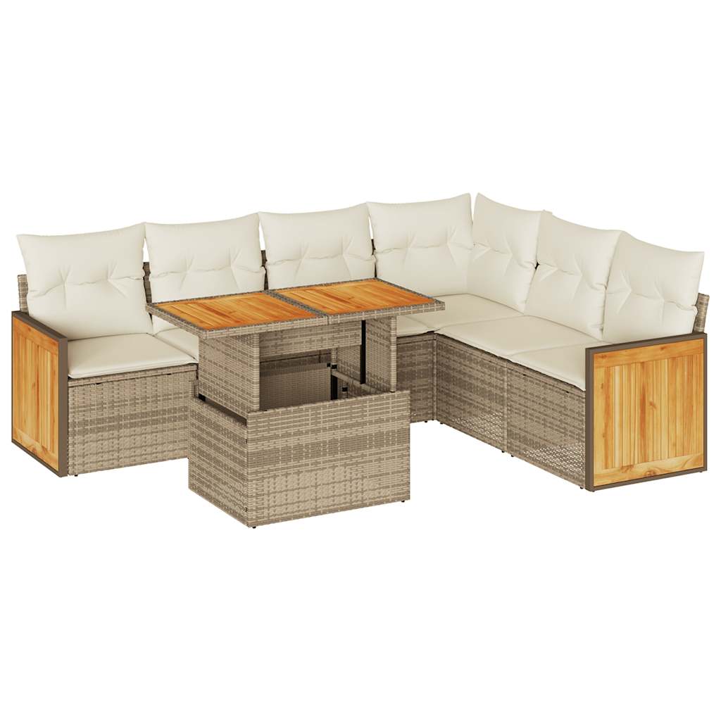 7-delige Loungeset met kussens poly rattan acacia beige is nu te koop bij PeponiXL, paradijselijk wonen!