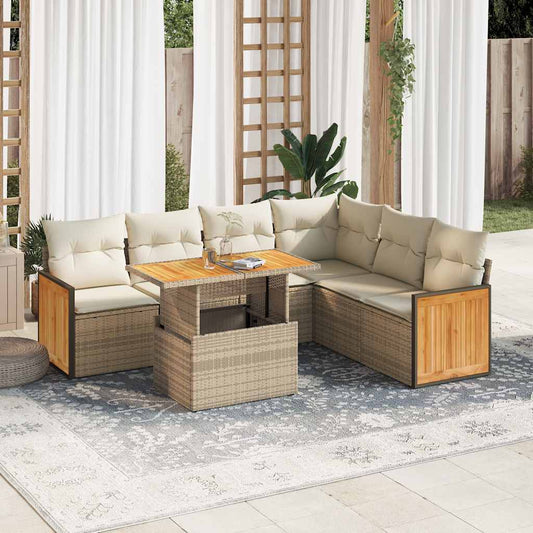 7-delige Loungeset met kussens poly rattan acacia beige is nu te koop bij PeponiXL, paradijselijk wonen!