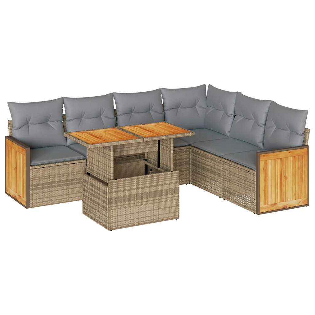7-delige Loungeset met kussens poly rattan acacia beige is nu te koop bij PeponiXL, paradijselijk wonen!