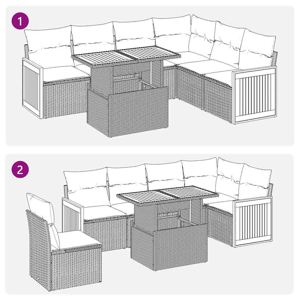 7-delige Loungeset met kussens poly rattan acacia beige is nu te koop bij PeponiXL, paradijselijk wonen!