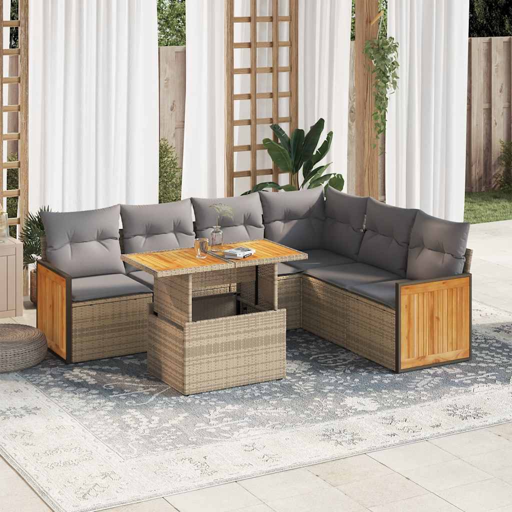 7-delige Loungeset met kussens poly rattan acacia beige is nu te koop bij PeponiXL, paradijselijk wonen!
