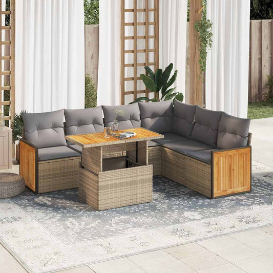 7-delige Loungeset met kussens poly rattan acacia beige is nu te koop bij PeponiXL, paradijselijk wonen!