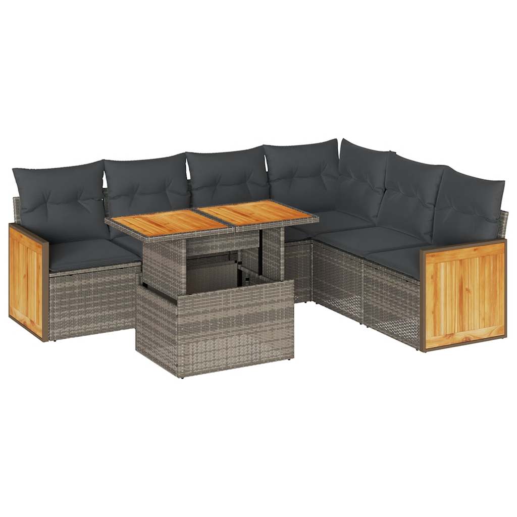 7-delige Loungeset met kussens poly rattan acacia grijs is nu te koop bij PeponiXL, paradijselijk wonen!