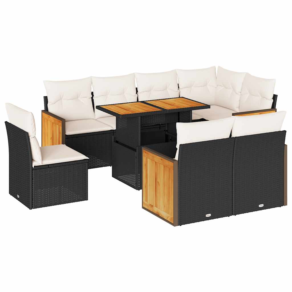 9-delige Loungeset met kussens poly rattan acacia zwart is nu te koop bij PeponiXL, paradijselijk wonen!