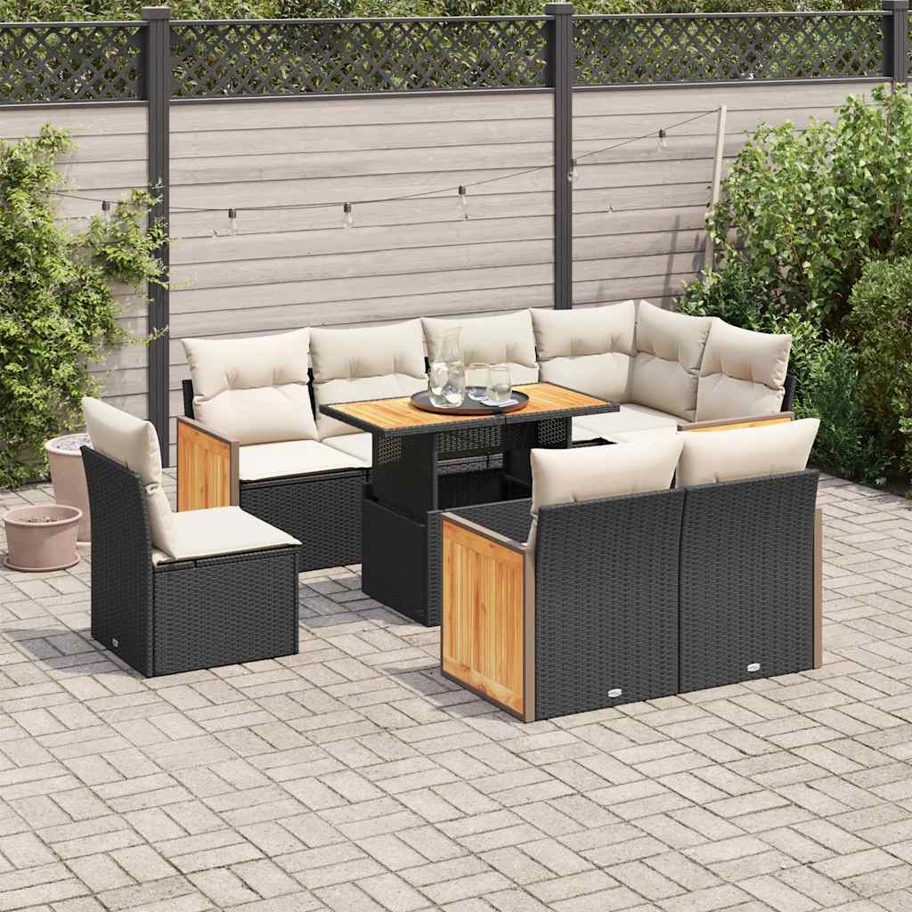 9-delige Loungeset met kussens poly rattan acacia zwart is nu te koop bij PeponiXL, paradijselijk wonen!