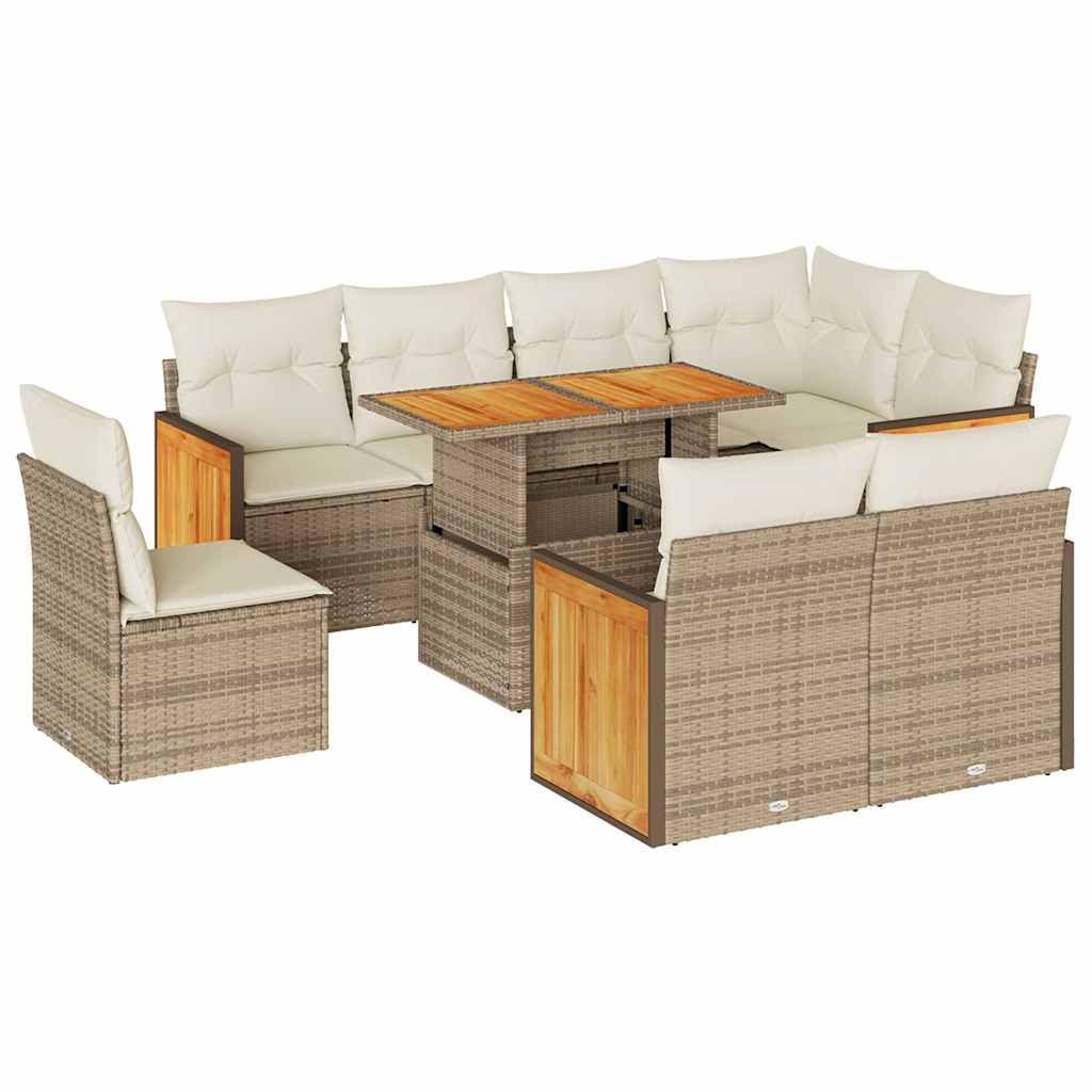 9-delige Loungeset met kussens poly rattan acacia beige is nu te koop bij PeponiXL, paradijselijk wonen!