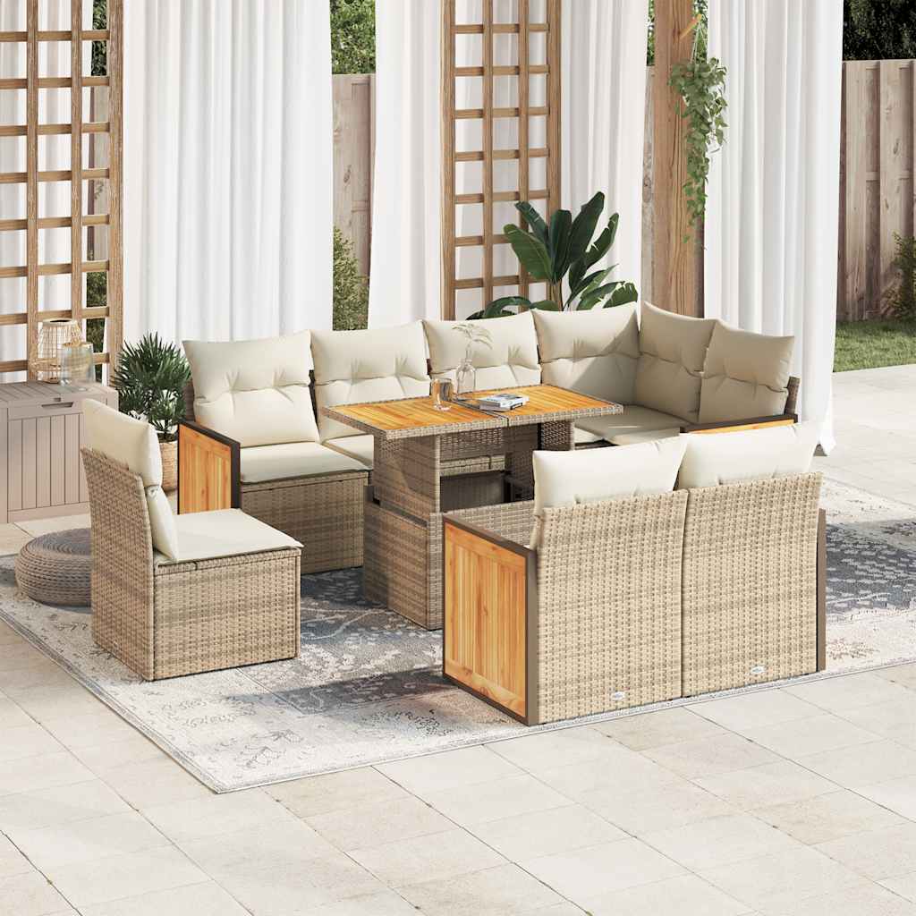 9-delige Loungeset met kussens poly rattan acacia beige is nu te koop bij PeponiXL, paradijselijk wonen!